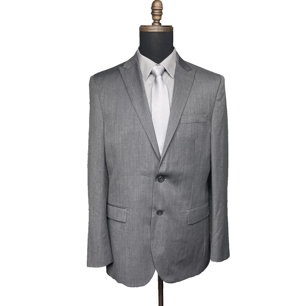 Egara Slim Fit Sport Coat Blazer Gray 40R 100% Wool Two Button Mens Jacket